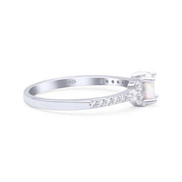 Petite Dainty Thumb Ring Round Lab Created White Opal Statement Fashion Ring Solid 925 Sterling Silver
